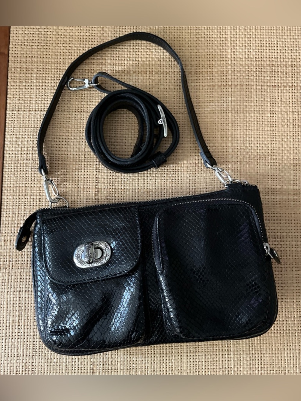 Brighton‎ Black Leather Snake Skin Textured Convertible Crossbody